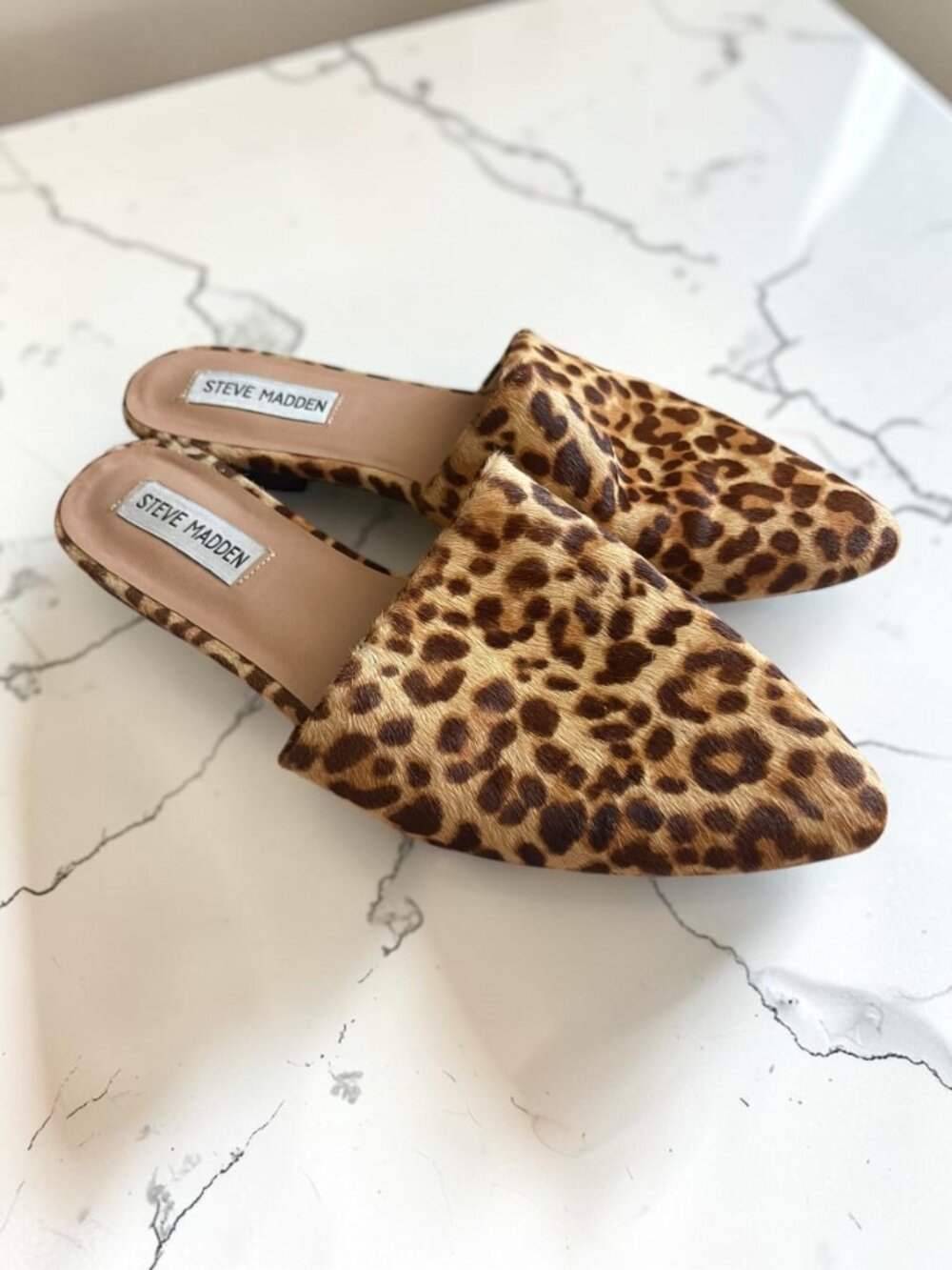 Steve Madden Trace Leopard Calf Hair Pointed Toe Mule Flats Women’s 8.5 - Picture 3 of 6